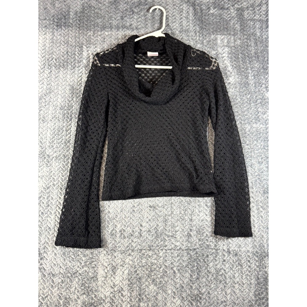 Level X Crochet Cropped Sweater Womens 10 Black Knit Cowl Neck Preppy Outerwear